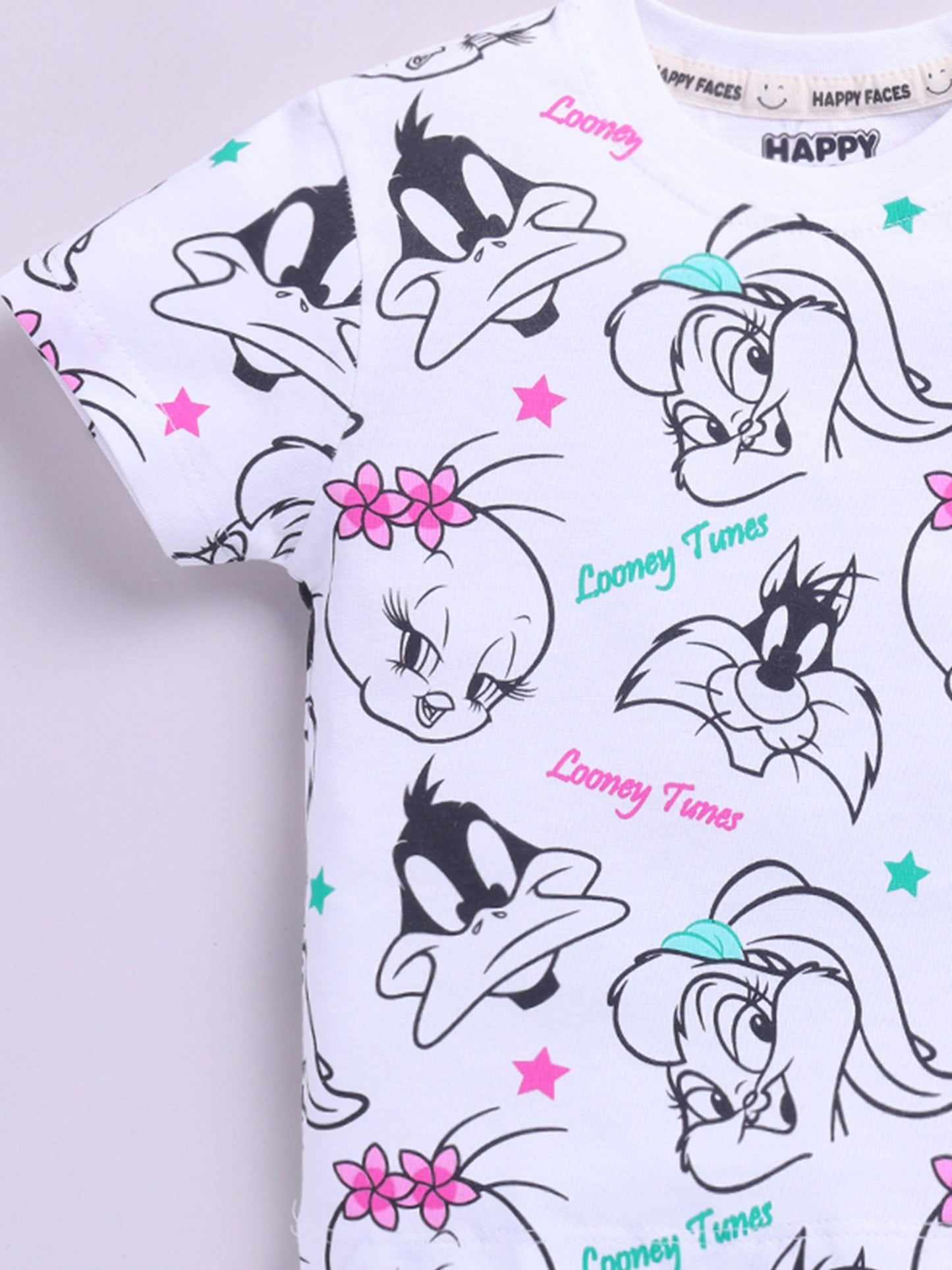 Happy Faces Kids Girls Looney Tunes Printed Pure Cotton T-Shirt