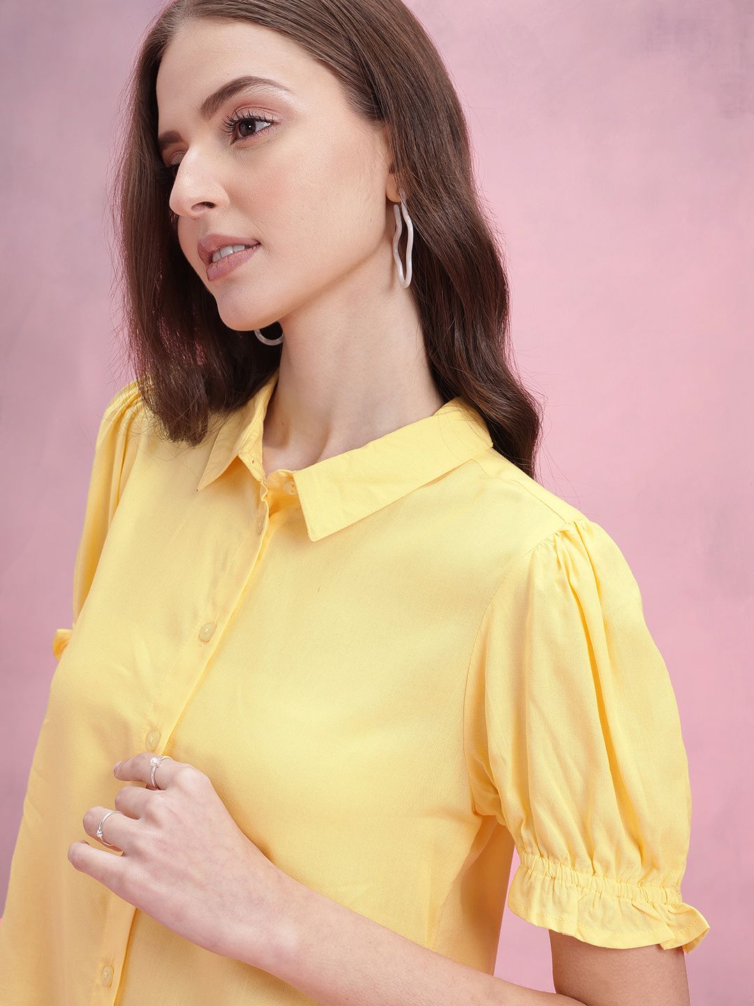 DressBerry Solid Puff Sleeves Casual Shirt