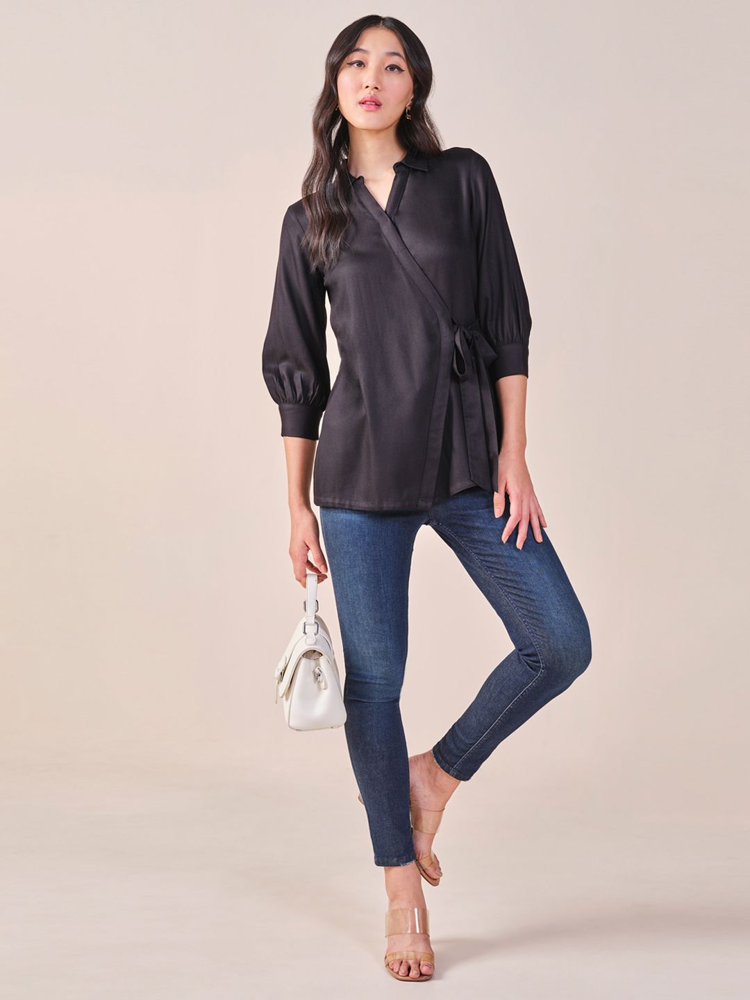 AND Shirt Collar Wrap Top