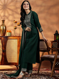 Libas Floral Yoke Design Pleated Sequinned Dobby A-Line Kurta With Palazzo & Dupatta