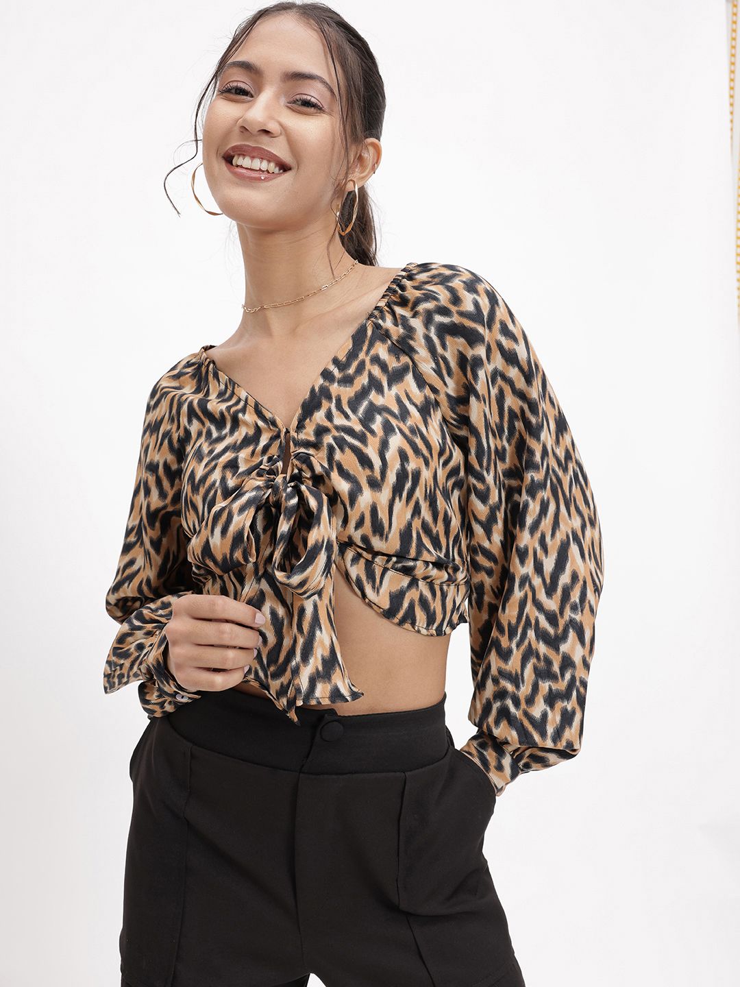 DressBerry Animal Tie-Up Crop Top
