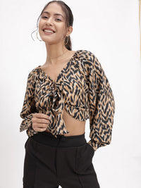 DressBerry Animal Tie-Up Crop Top