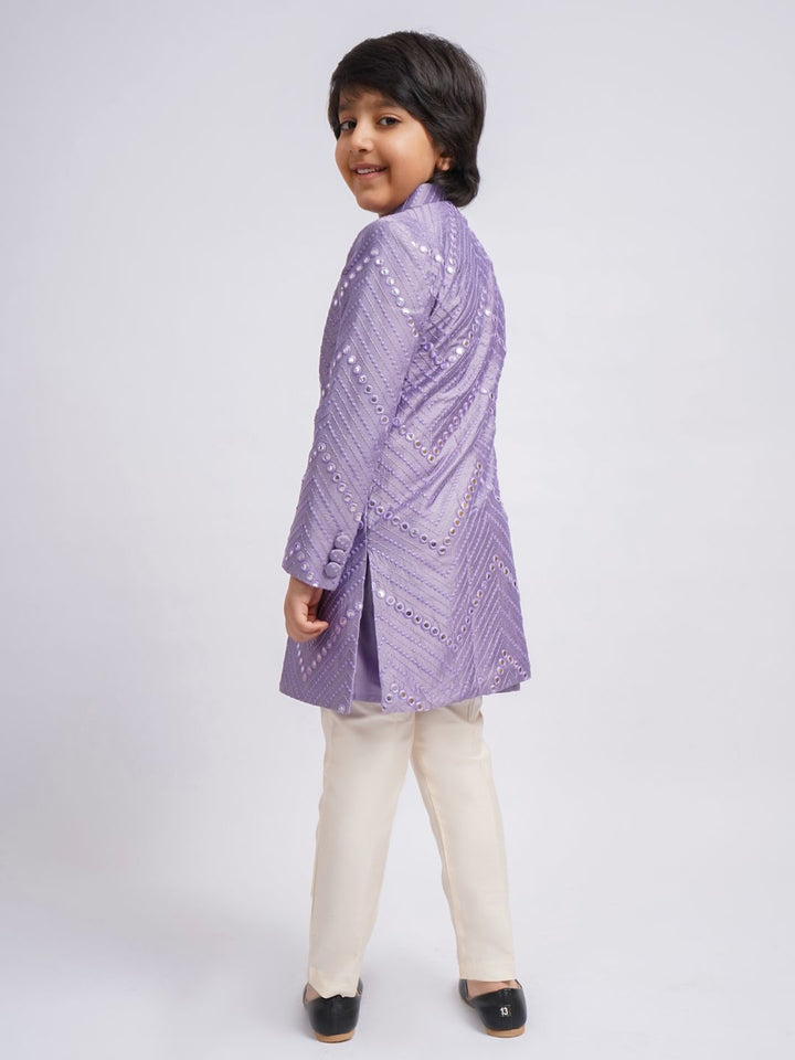 VASTRAMAY Boys Mirror Work Sherwani Over Kurta Pyjama