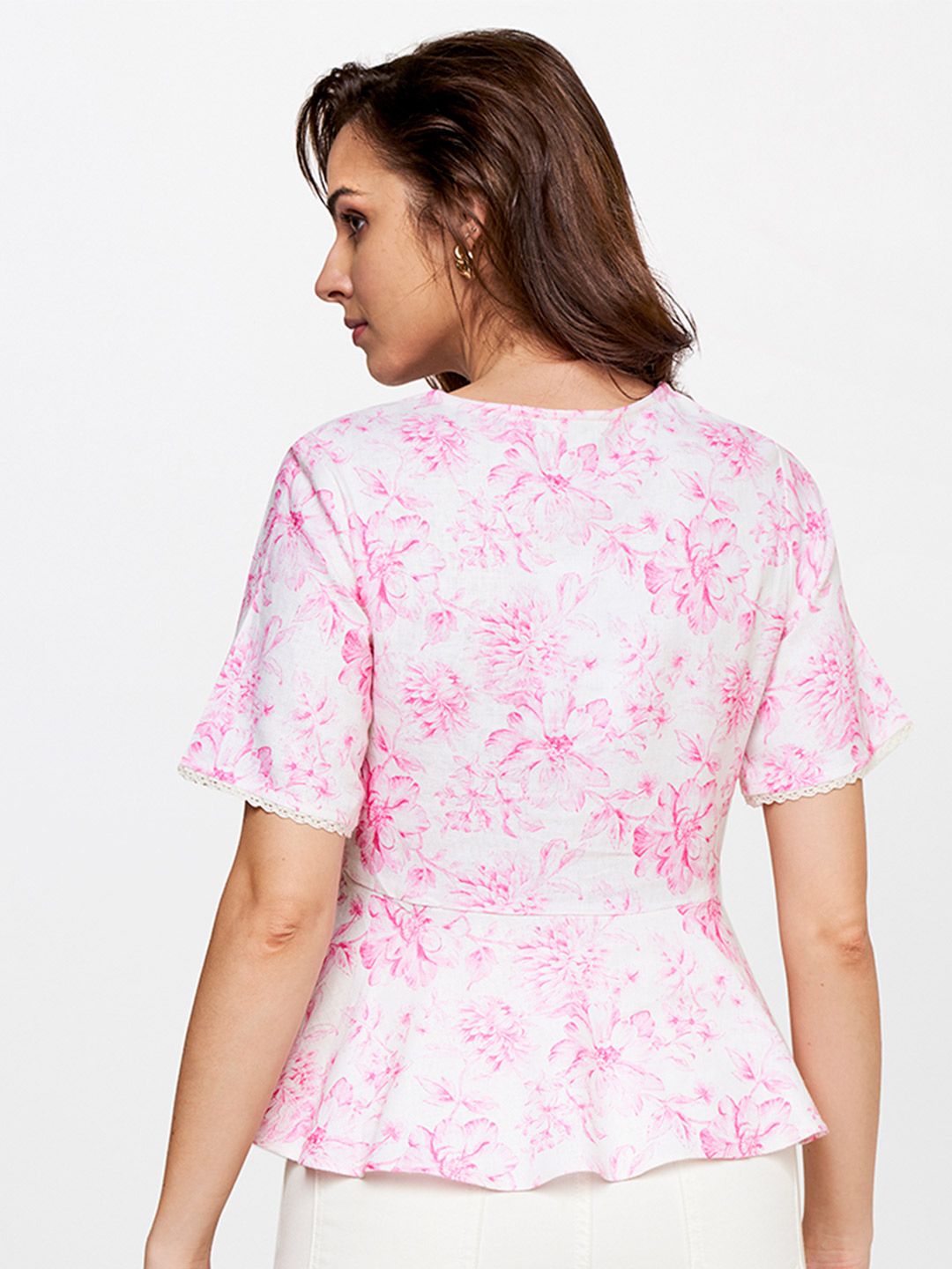 AND Floral Printed Linen Wrap Top