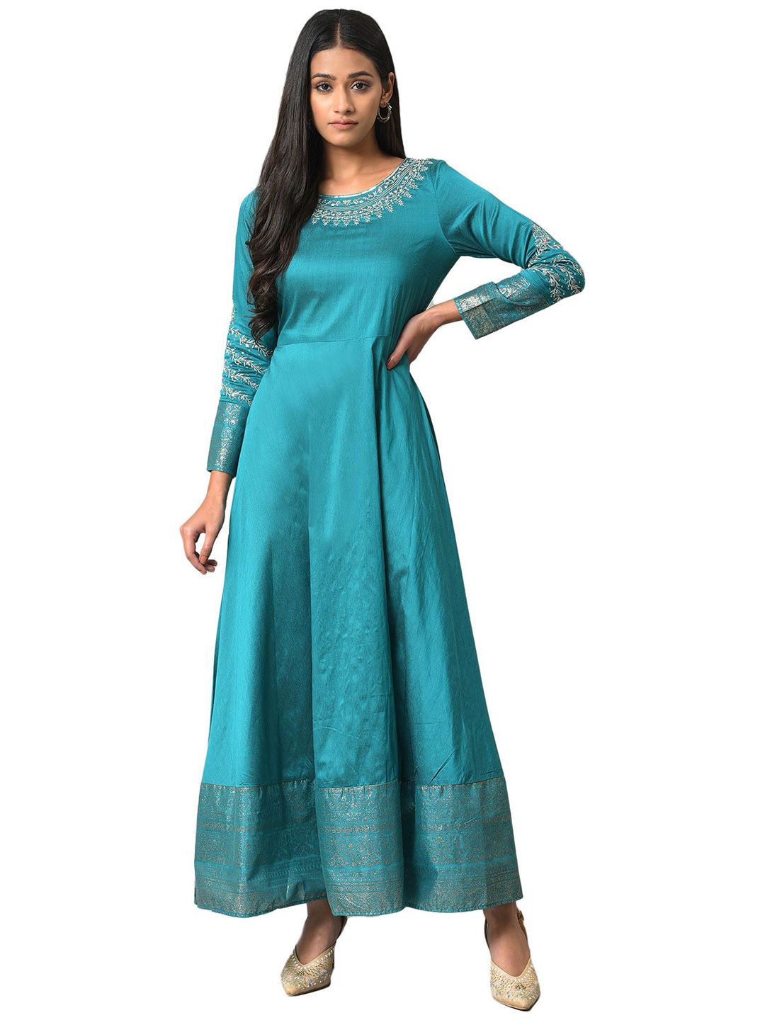 W Round Neck Floral Maxi Ethnic Dress