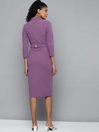 SASSAFRAS Lavender Notch Collar Belted Dress