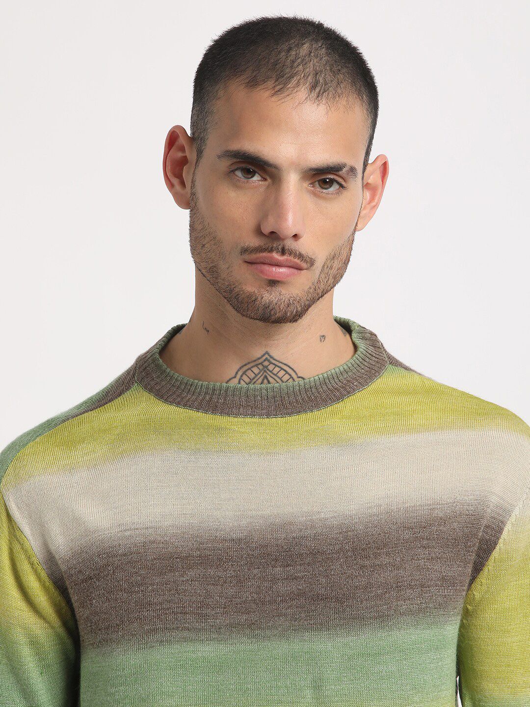 THE BEAR HOUSE Striped Drop-Shoulder Sleeves Acrylic Pullover Sweatshirt