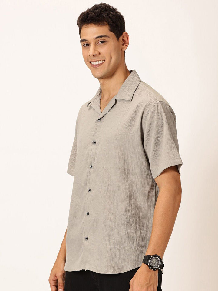 Thomas Scott Premium Slim Fit Self Design Textured Cuban Collar Seersucker Casual Shirt