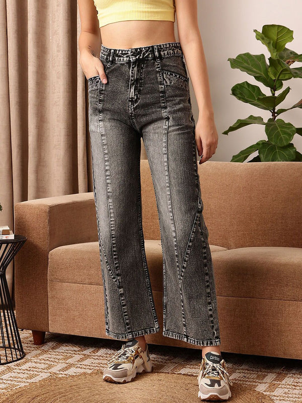 STREET 9 Women Comfort Straight Fit Clean Look Heavy Fade Pure Cotton Jeans