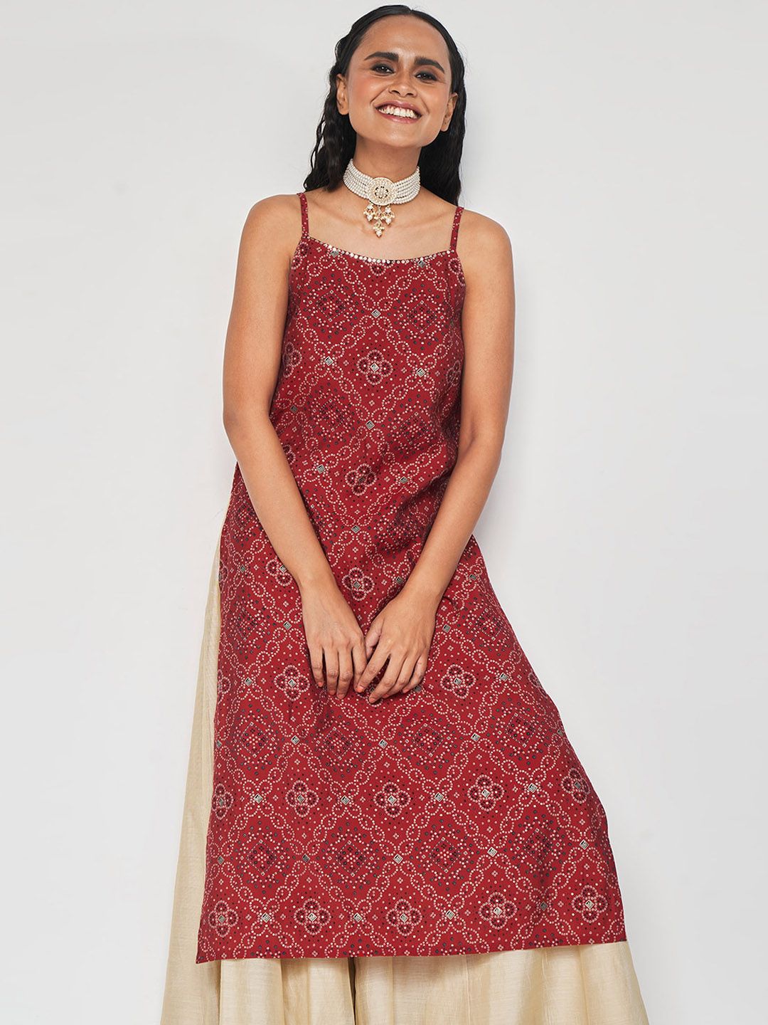 Global Desi Geometric Shoulder Straps Anarkali Kurta