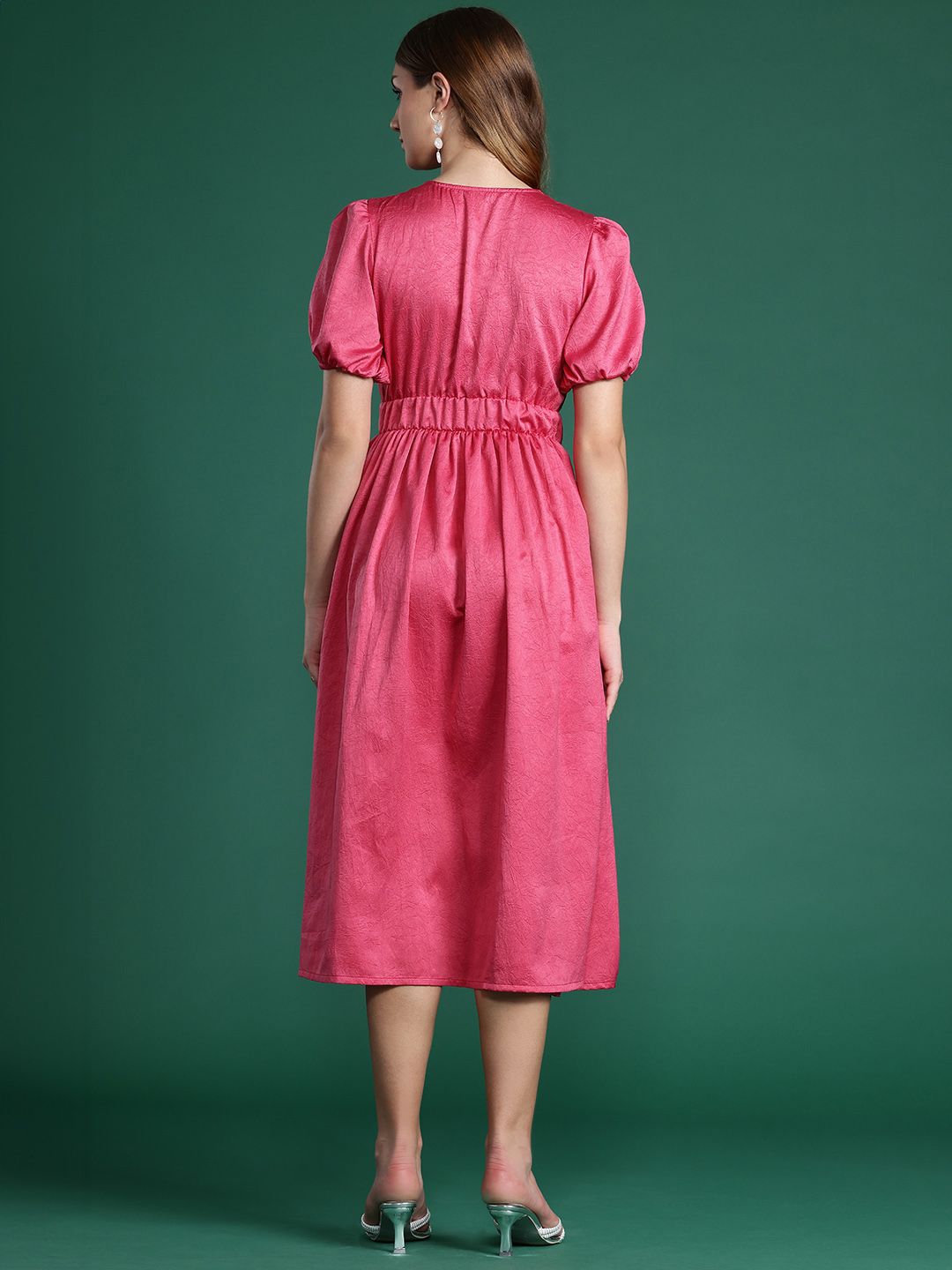 DressBerry Puff Sleeve A-Line Midi Dress