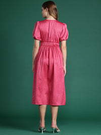 DressBerry Puff Sleeve A-Line Midi Dress