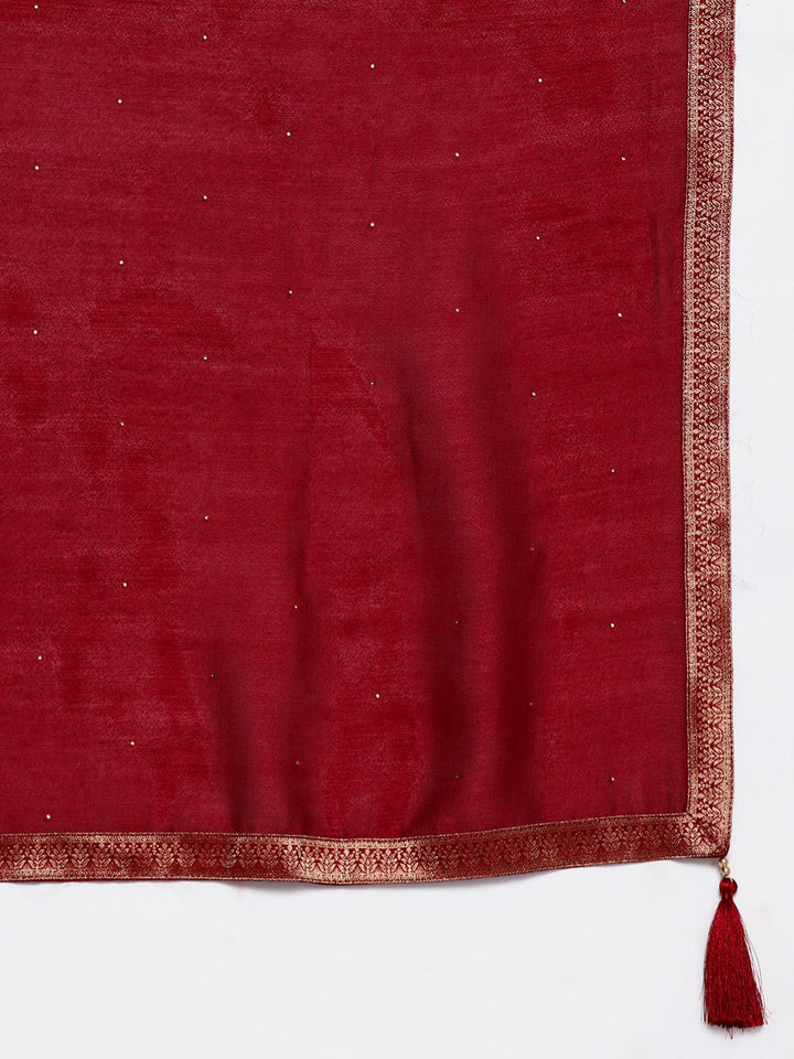 Libas Womens Maroon Yoke Design Anarkali Kurta With Churidar & Dupatta