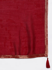 Libas Womens Maroon Yoke Design Anarkali Kurta With Churidar & Dupatta