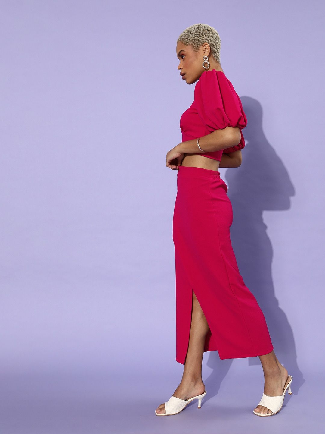 Athena Women Fuchsia Solid Top with Skirt