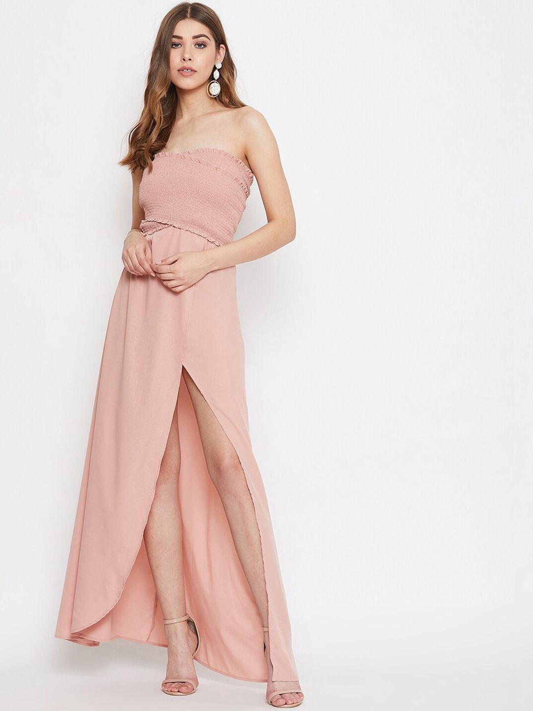 Berrylush Women Pink Smocked Crepe Co-Ords