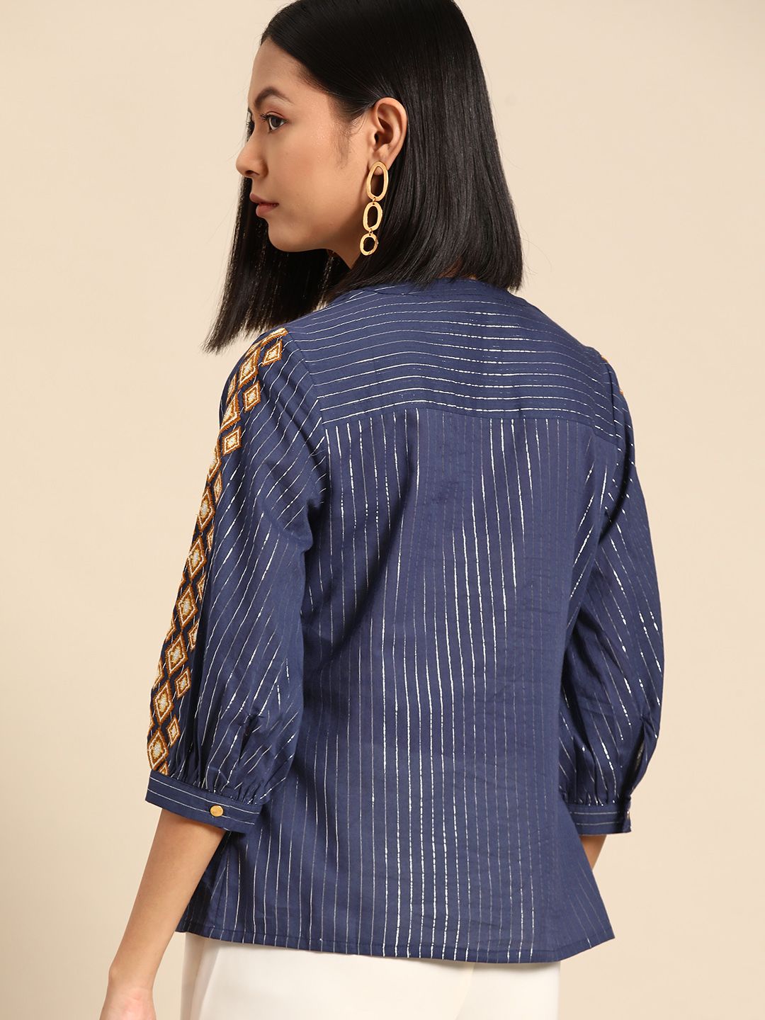 all about you Striped Embroidered Detail Top