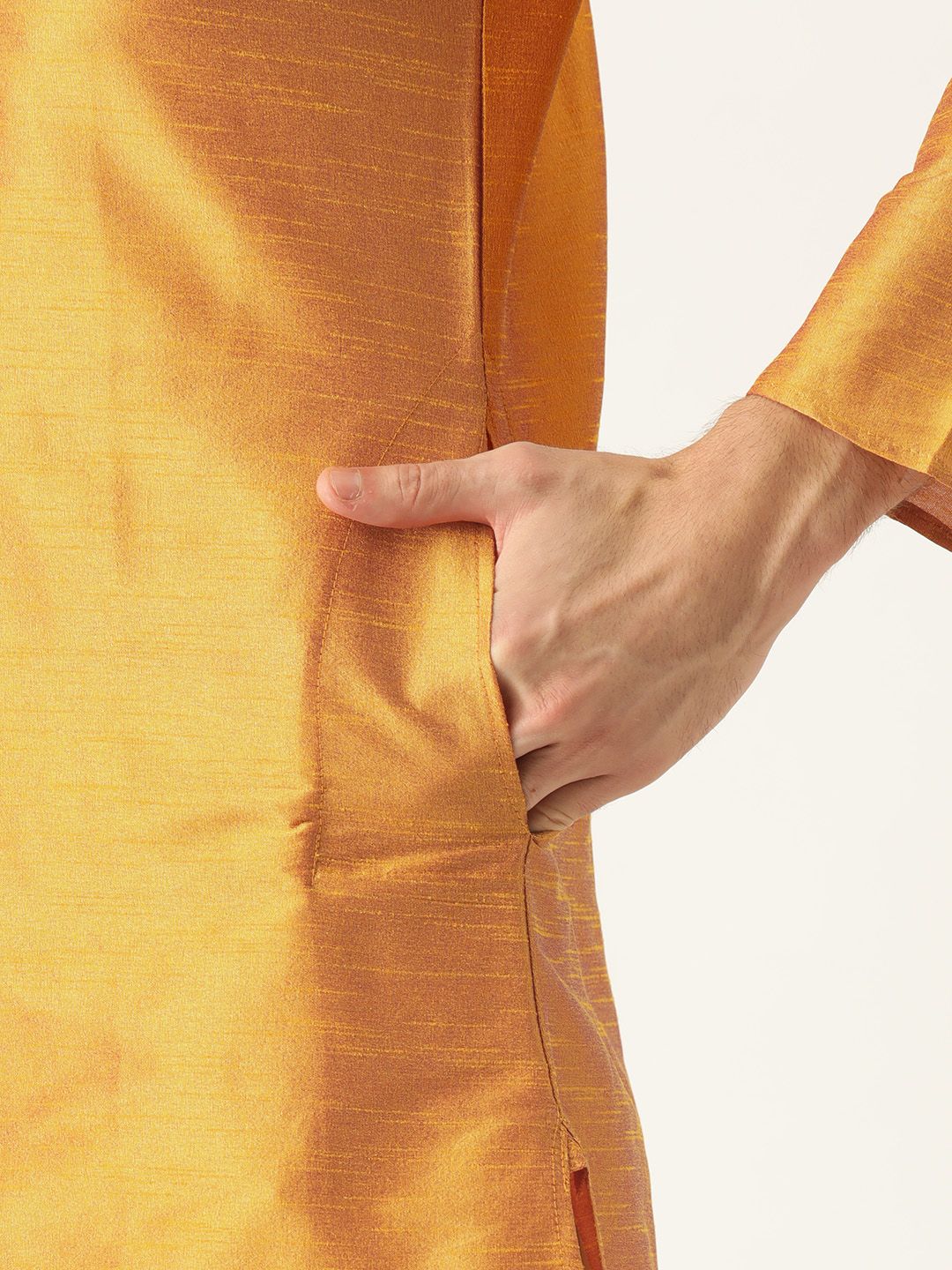SOJANYA Kurta Lurus Pepejal Berwarna Emas Lelaki