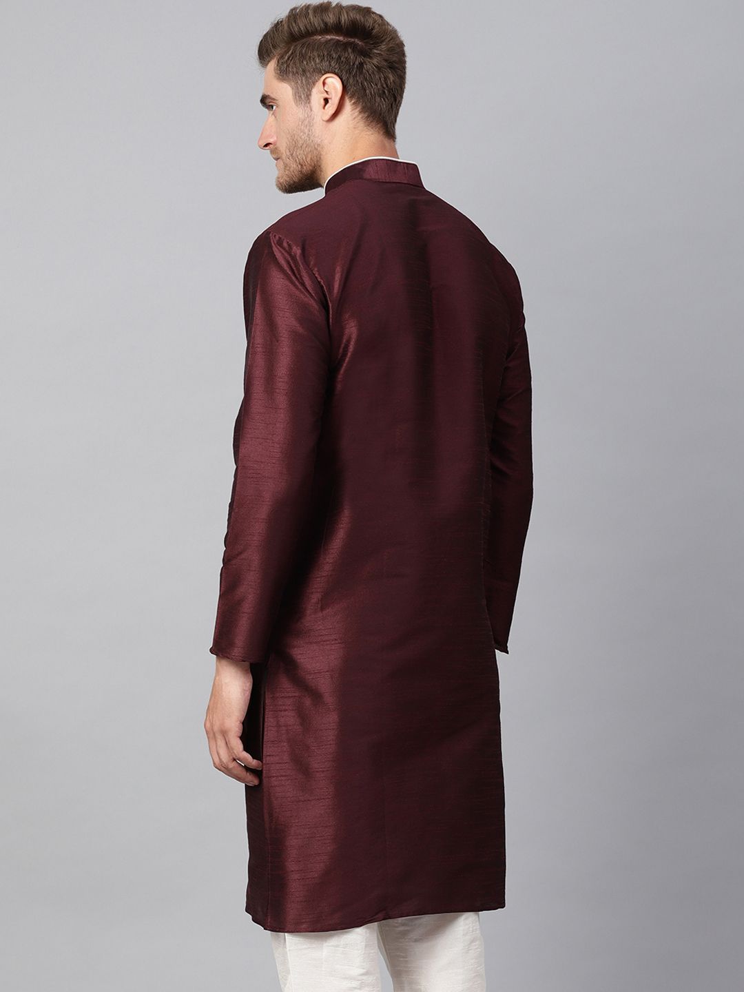 SOJANYA Men Burgundy Solid Straight Kurta