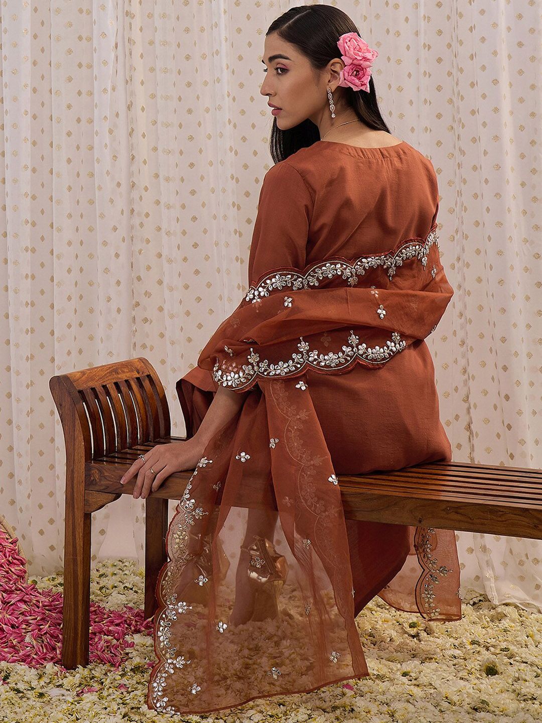 Indo Era Ethnic Motifs Embroidered Regular Gotta Patti Kurta with Trouser & Dupatta