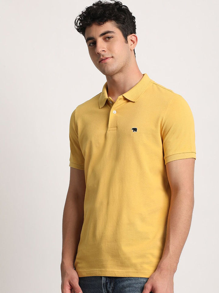 THE BEAR HOUSE Men Solid Regular Fit Cotton Polo Collar T-Shirt