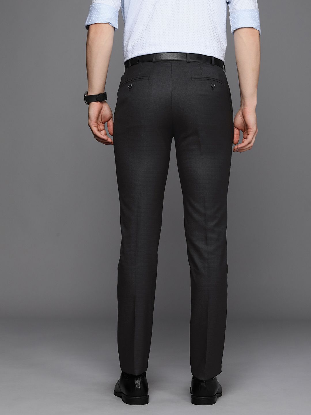 Raymond Men Mid-Rise Slim Fit Checked Formal Trousers