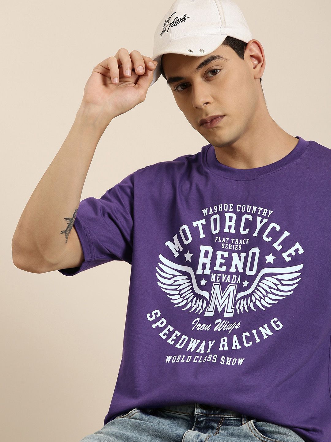 DILLINGER Men Navy Blue Typography Printed Pure Cotton Oversized T-shirt