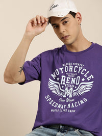 DILLINGER Men Navy Blue Typography Printed Pure Cotton Oversized T-shirt