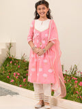 pspeaches Girls Floral Printed Regular Pure Cotton Kurta with Trousers & Dupatta