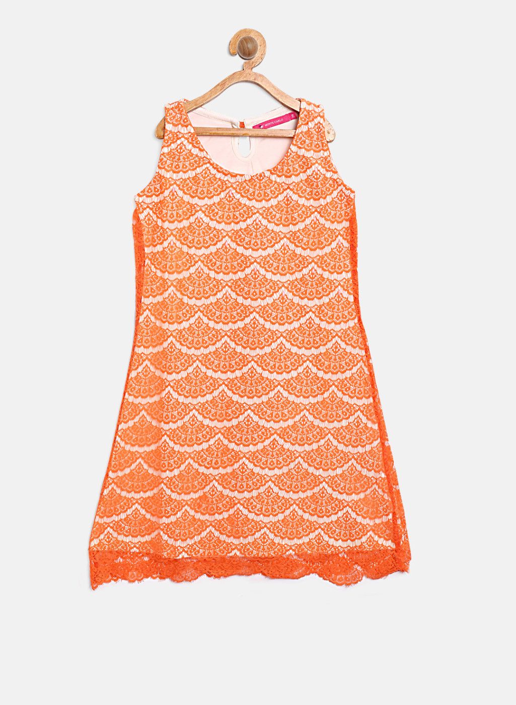 Orange Self Design Casual Dress