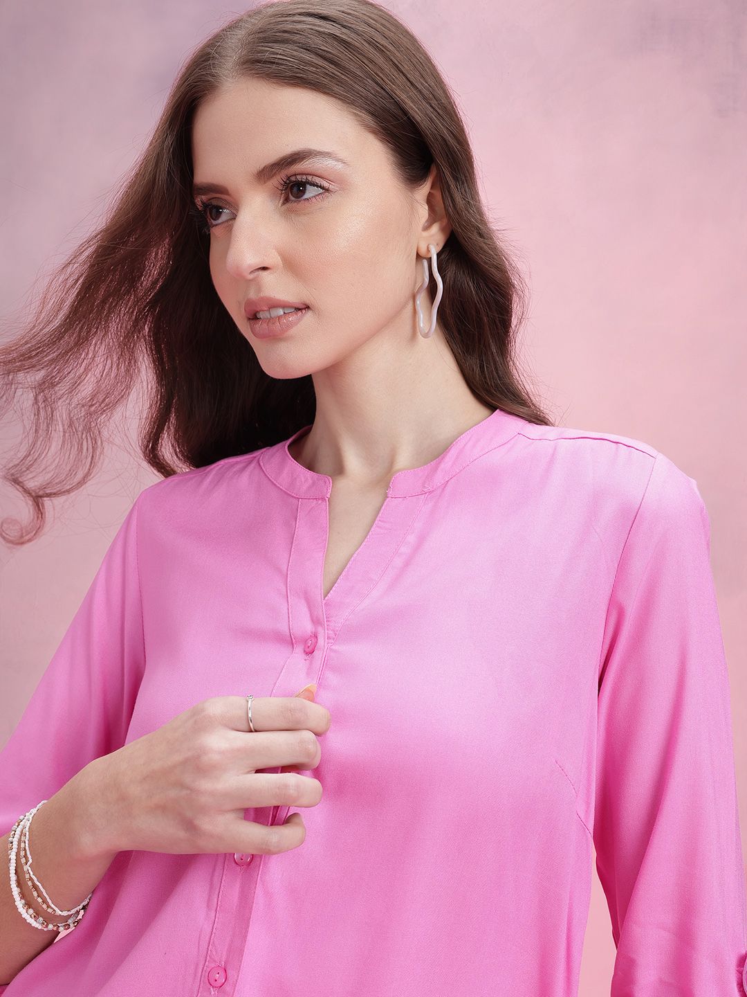 DressBerry Mandarin Collar Casual Shirt