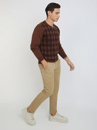 Raymond Men Brown & Black Geometric Patterned Pullover