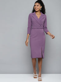 SASSAFRAS Lavender Notch Collar Belted Dress