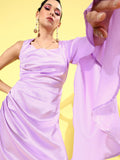 Athena Women Elegant Lavender Solid Sweetheart Neck Dress
