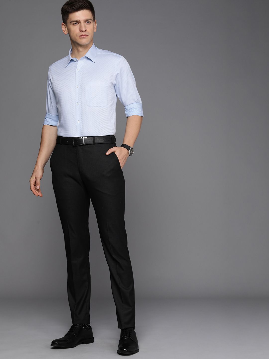 Raymond Pure Cotton Self Design Slim Fit Textured Formal Shirt