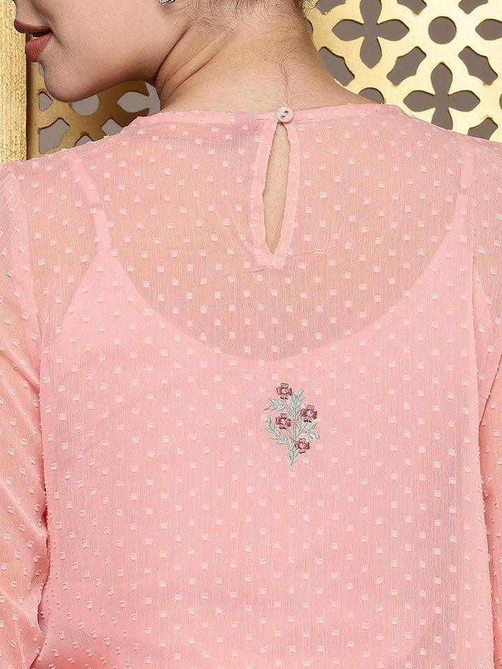 House of Pataudi Jashn Self Designed Embroidered Detail A-Line Midi Dress