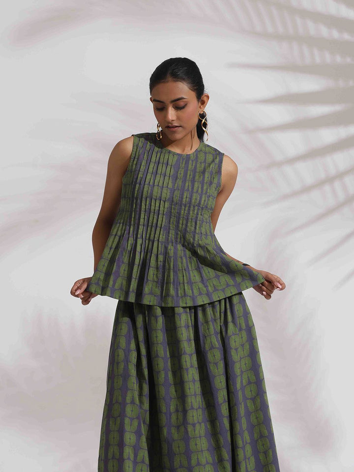 trueBrowns Geometric Printed Pure Cotton Top With Skirts