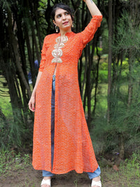 KALINI Georgette Mandarin Collar Bandhani Printed Embroidery A Line Kurta