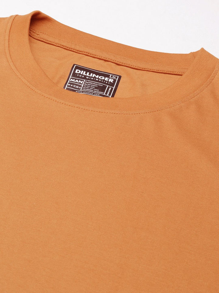 DILLINGER Men Brown Solid Pure Cotton Drop-Shoulder Sleeves Oversized Fit T-shirt