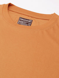 DILLINGER Men Brown Solid Pure Cotton Drop-Shoulder Sleeves Oversized Fit T-shirt