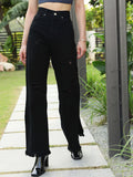 STREET 9 Women Black Flared High-Rise Mildly Distressed Pure Cotton Jeans