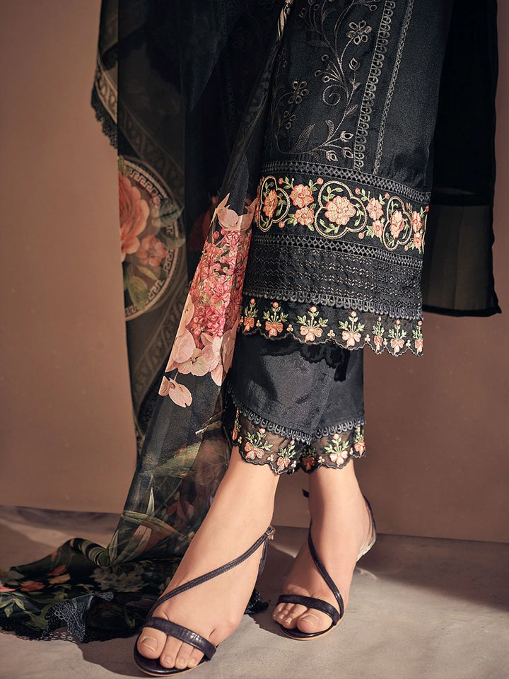 Indo Era Women Floral Embroidered Panelled Thread Work Kurta with Trousers & With Dupatta