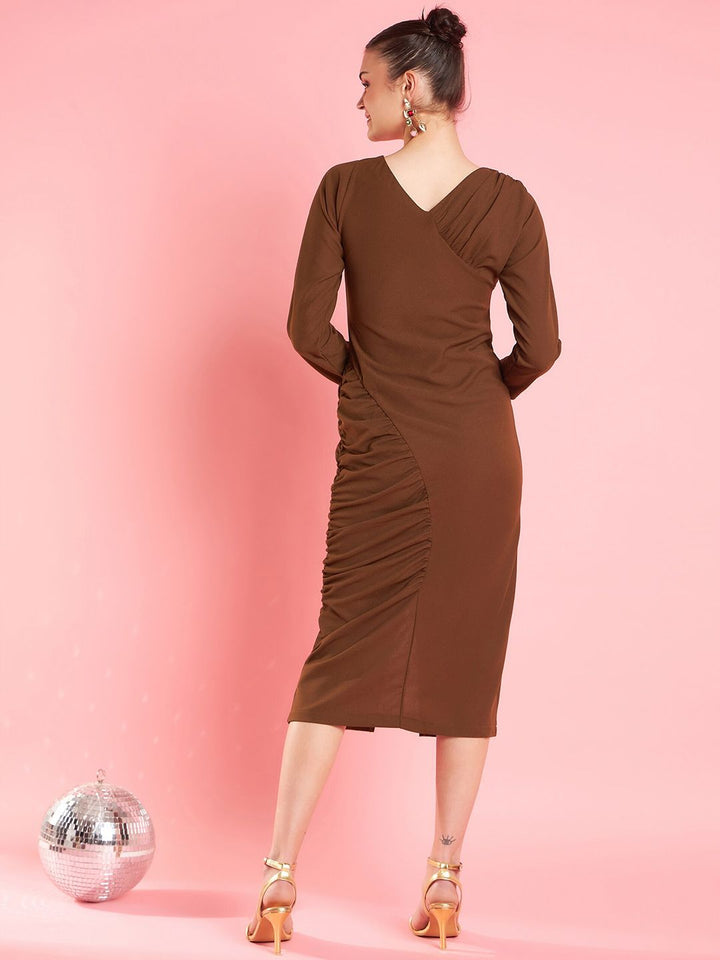 Antheaa Brown Sheath Midi Dress