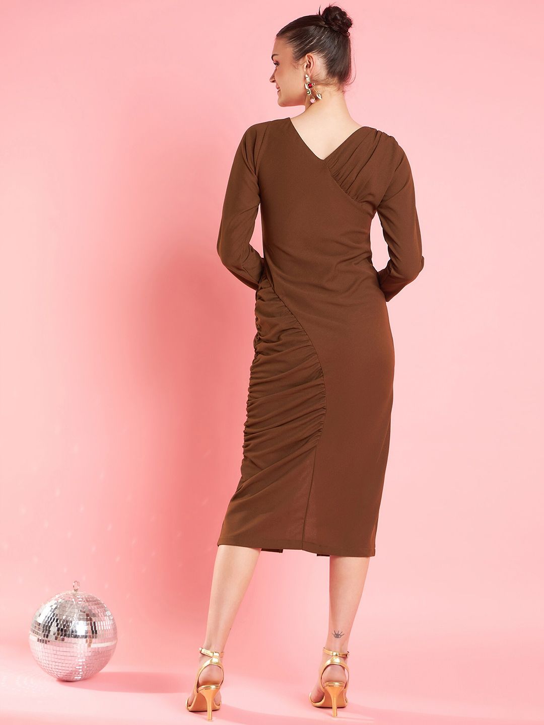 Antheaa Brown Sheath Midi Dress