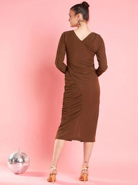 Antheaa Brown Sheath Midi Dress