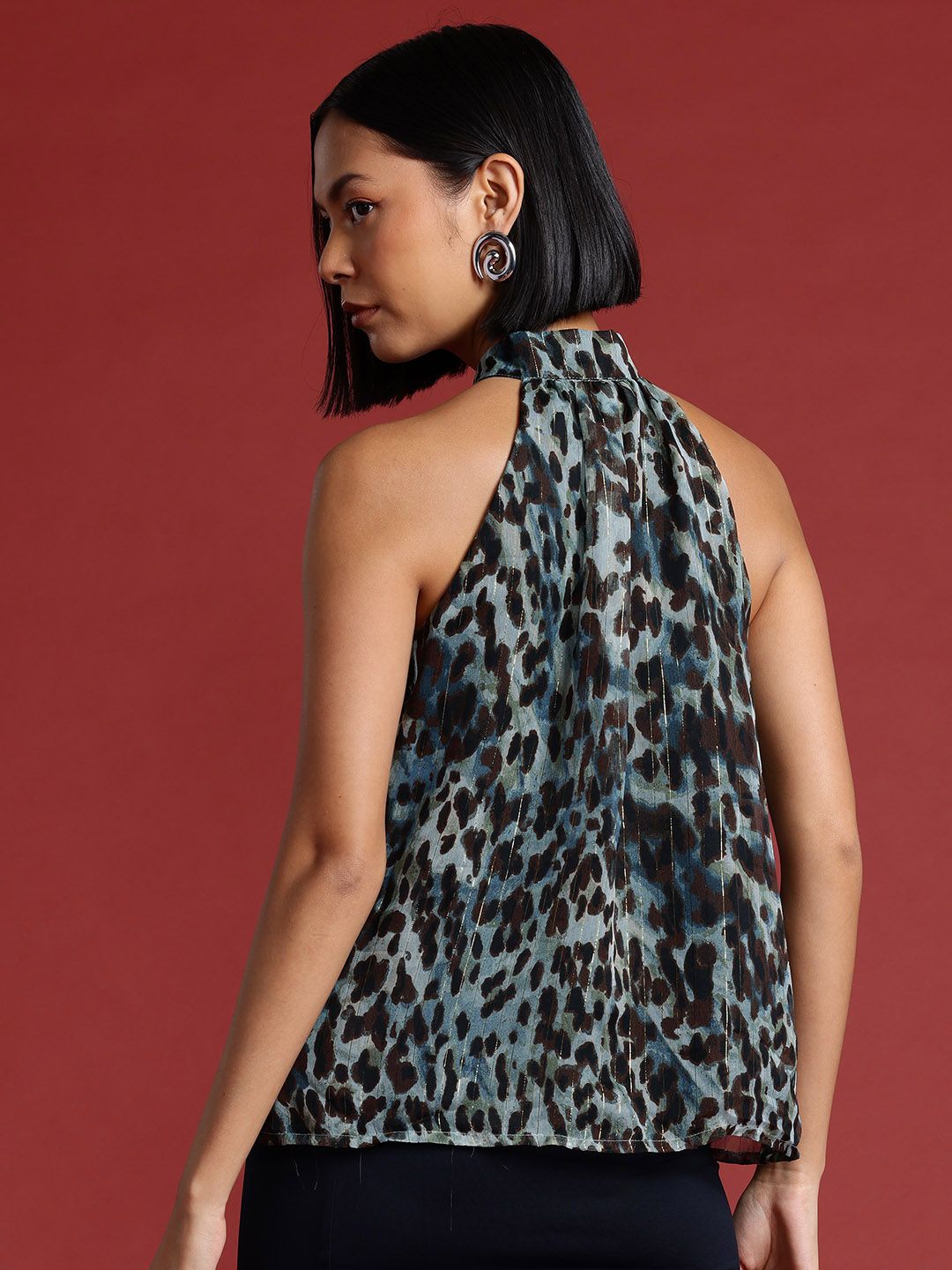 all about you Animal Print Tie-Up Neck Top