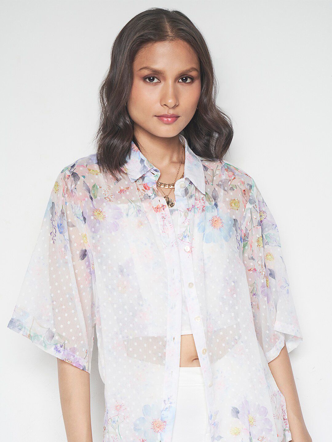 AND Floral Printed Shirt Style Top With Inner Slip