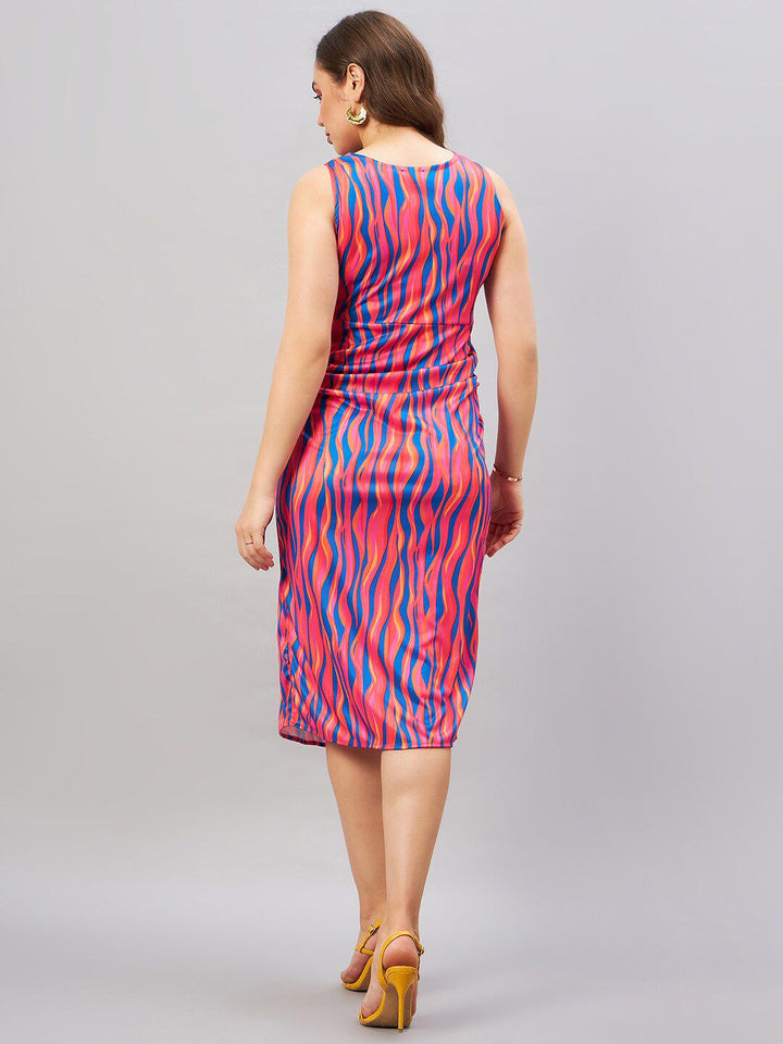 Antheaa Blue Abstract Printed Cut-Out A-Line Midi Dress