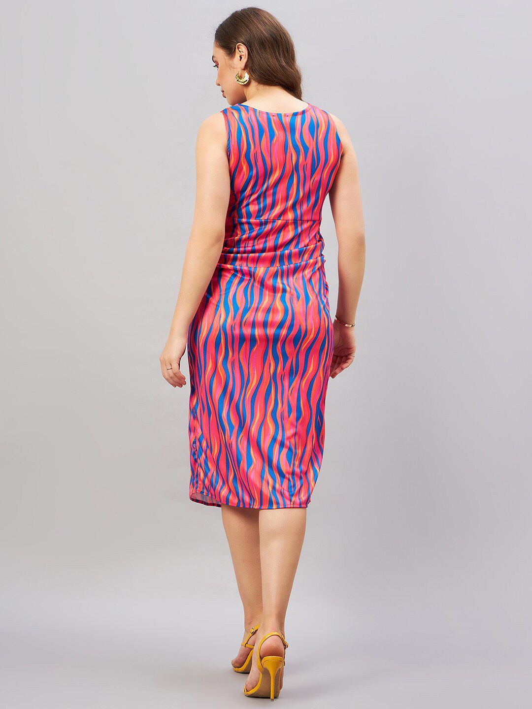 Antheaa Blue Abstract Printed Cut-Out A-Line Midi Dress