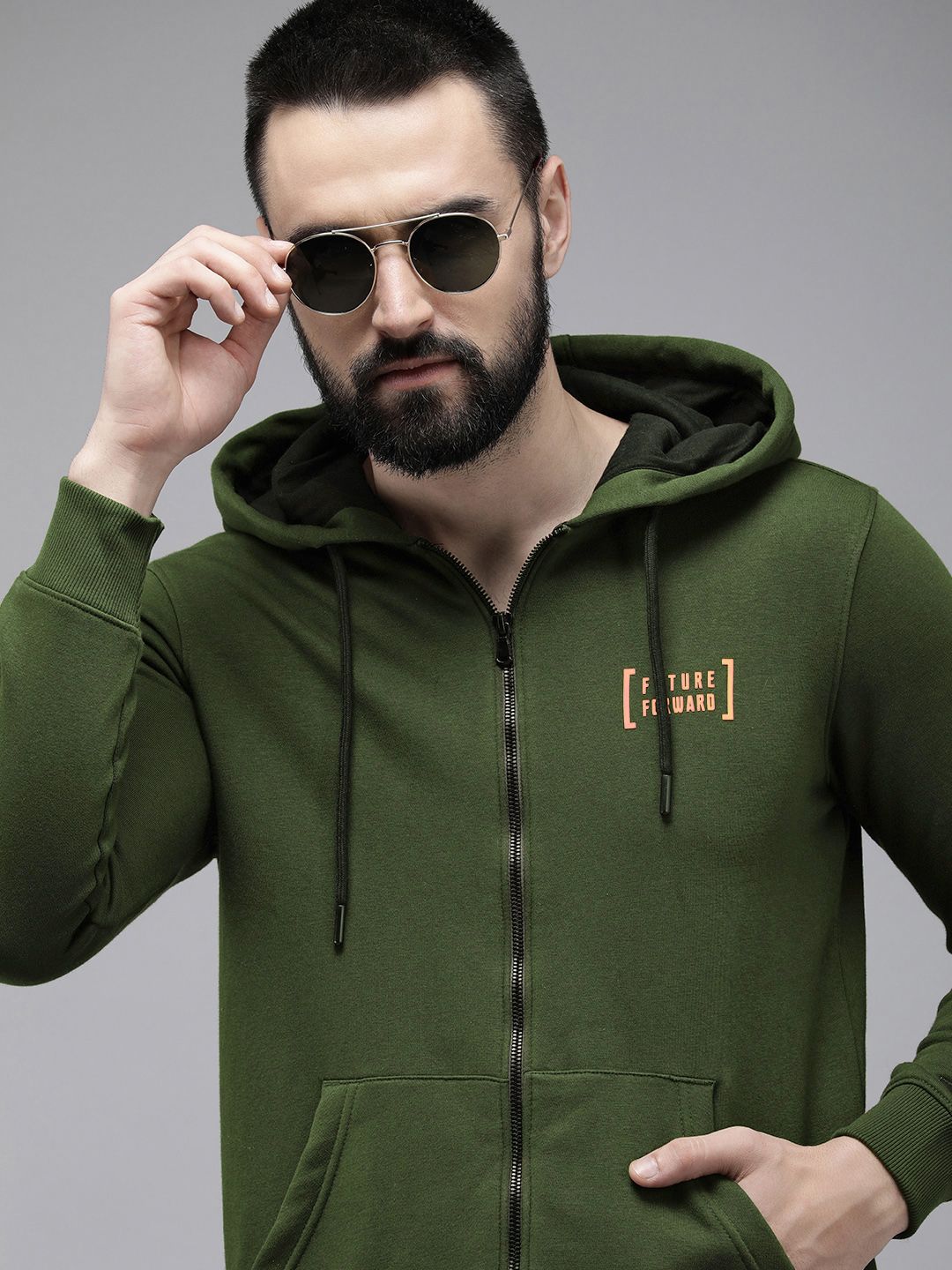 SPYKAR Typography Printed Front-Open Hooded Sweatshirt